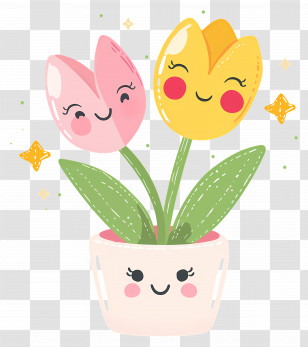 Flower Emoji - Smiling Tulips In A Cute Flower Pot Transparent PNG