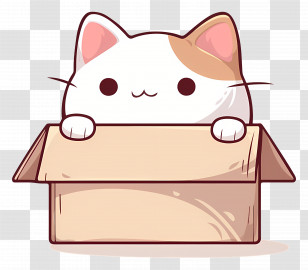 Cat In Box - Cute Cartoon Cat Inside A Box Transparent PNG