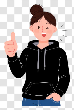 Girl Giving Thumbs Up - Winking Woman In Black Hoodie Transparent PNG