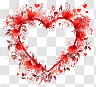 Flower Heart - Romantic Red Floral Heart Wreath Decoration Transparent PNG