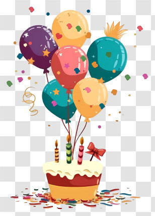 Birthday Decor Icon - Birthday Cake With Colorful Balloons Transparent PNG