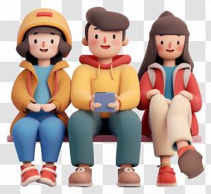 People Sitting - Cartoon People Sitting On A Bench Transparent PNG