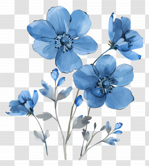 Watercolor Blue Flowers - Blue Flower Bouquet Illustration With Delicate Details Transparent PNG