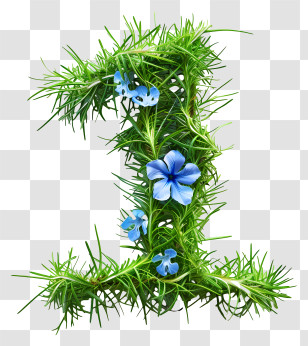 Number One - Number One With Green Plants And Flowers Illustration Transparent PNG