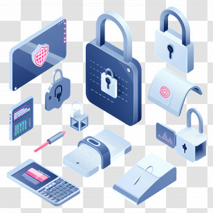 Data Protection - Cybersecurity Tools And Locks Illustration Transparent PNG