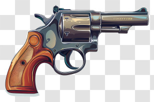 Revolver Gun - Classic Vintage Revolver With Wooden Grip Transparent PNG