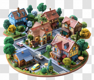 Village Town - Cartoon Houses In A Charming Neighborhood Transparent PNG