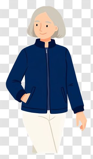 Senior Woman Walking - Woman In Blue Jacket Walking Transparent PNG
