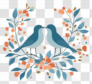 Wedding Birds - Two Blue Birds With Floral Background Transparent PNG