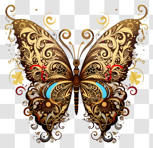 Golden Butterfly - Ornate Butterfly With Intricate Patterns Transparent PNG