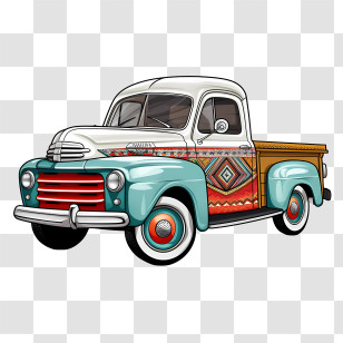 Vintage Truck - Retro Pickup Truck With Decorative Patterns Transparent PNG