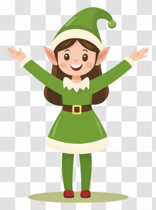 Christmas Elf - Cartoon Elf Girl In Green Outfit Transparent PNG
