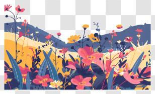 Flower Field Background - Colorful Meadow With Blooming Wildflowers Transparent PNG