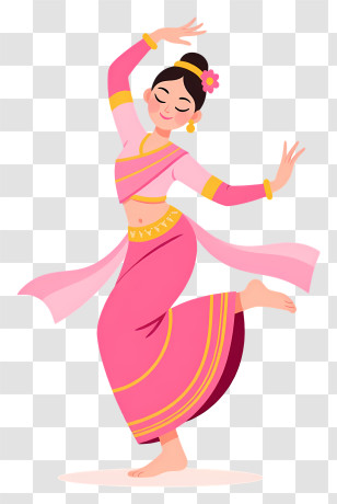Myanmar Dancer - Elegant Woman Dancing In Pink Saree Transparent PNG
