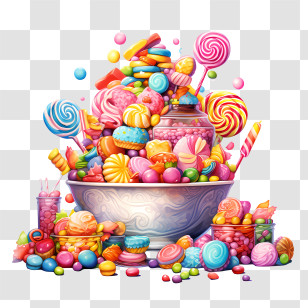 Candy Day - Bowl Of Colorful Candies And Lollipops Transparent PNG