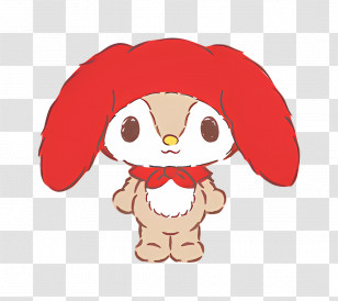 Littleforestfellow - Cute Bunny With Red Ears And Ribbon Cartoon Transparent PNG