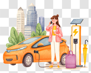 Charging Electric Car - Woman Charging Electric Car Transparent PNG