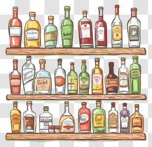 Liquor Shelf - Bottle Shelf With Assorted Beverages Illustration Transparent PNG