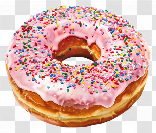 Donut - Pink Glazed Donut With Colorful Sprinkles Transparent PNG
