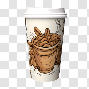 Paper Cup - Coffee Cup With Beans Design Transparent PNG