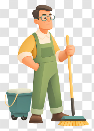 Man Doing Floor Cleaning - Man With Mop And Bucket Transparent PNG
