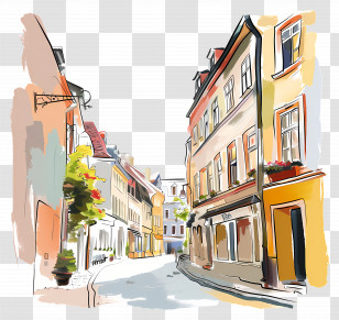 City Street - Colorful Urban Street Scene Transparent PNG