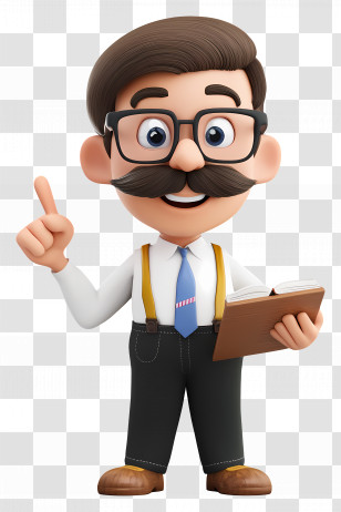 Teacher - Cartoon Man With Book And Mustache Transparent PNG