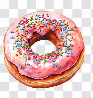 Donut - Pink Glazed Donut With Colorful Sprinkles Transparent PNG