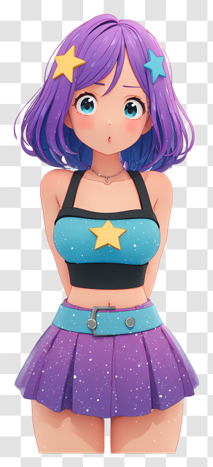 Anime Girl With Star - Girl With Purple Hair And Stars Transparent PNG