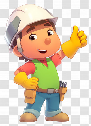 Handy Manny - Cheerful Builder Cartoon Character In Safety Gear Transparent PNG