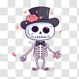 Halloween Skeleton - Skeleton With Flower Hat And Festive Design Transparent PNG