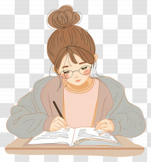 Student Studying - Illustration Of A Girl Studying With A Book Transparent PNG