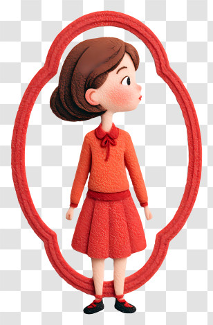 Girl In The Mirror - Girl In Red Dress Within Frame Transparent PNG