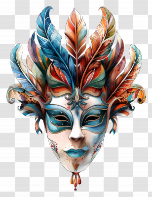 Mask - Vibrant Masquerade Mask With Feathers Transparent PNG