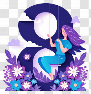 Womens Day - Girl On Swing With Floral Background Transparent PNG
