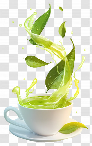 Green Tea - Green Tea Splash In A White Cup Transparent PNG