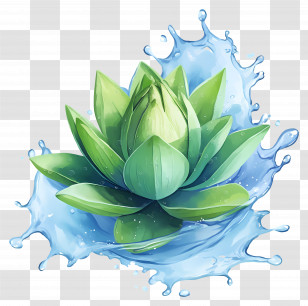 Watercolor Lotus Leaf - Lotus Flower With Water Splash Transparent PNG