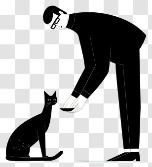 Man Giving Cat Food - Silhouette Of Man Feeding Cat Transparent PNG