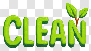 Clean Logo - Green CLEAN Text With Leaves Transparent PNG
