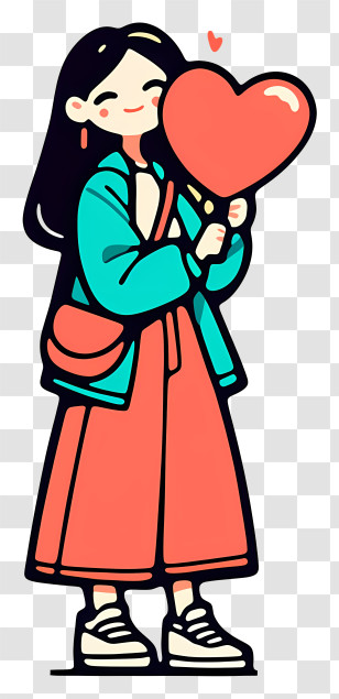 Kawaii Girl Holding Love Heart - Girl Holding Heart Illustration Transparent PNG