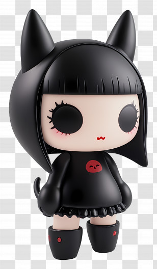 Kuromi Costume - Gothic Black Cat Doll Transparent PNG