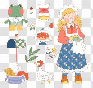 Cottagecore - Farm Girl With Apron And Animals Transparent PNG