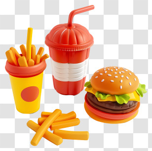 Fast Food - Fast Food Set With Fries, Hamburger, And Soda Transparent PNG