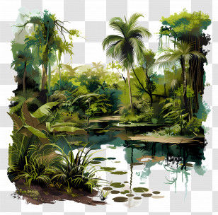 Tropical Swamp - Tropical Rainforest With River Landscape Transparent PNG