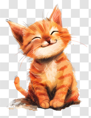 Happy Cat - Smiling Orange Tabby Cat Illustration Transparent PNG