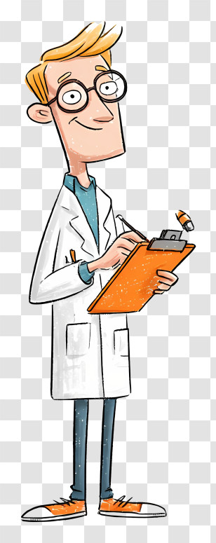 Cartoon Scientist - Scientist Cartoon Illustration With Clipboard Transparent PNG