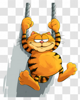 Garfield - Orange Cat Hanging On Rope Transparent PNG
