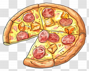 Hawaiian Pizza - Cheesy Pizza Slice With Toppings Illustration Transparent PNG