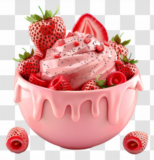 Strawberry Smoothie Bowl - Strawberry Dessert With Fresh Fruits Transparent PNG
