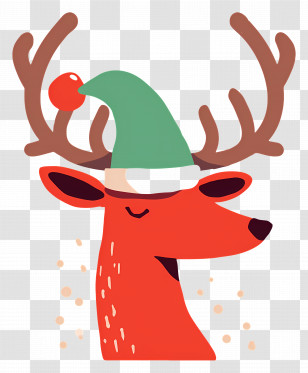 Christmas Deer - Festive Reindeer With Green Hat Illustration Transparent PNG